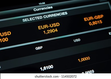Modern tablet pc on a table with currency exchange information