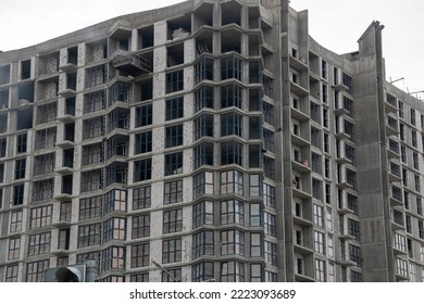 Modern Tall House Under Construction Close Up, Window Installation