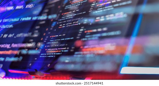 Modern tech. PHP syntax highlighted. Writing programming functions on laptop.