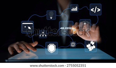 Modern Technology Concept with No Code Development Interface Featuring Touchscreen Gestures and Data Visualization Graphics Quark.