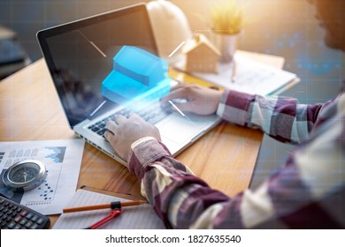 Modern technology engineer architecture working on 3d model house hologram using computer laptop planning calculating designing building construction inspective workplace architectural project