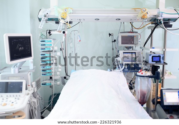 Modern technology\
in intensive care unit room\
