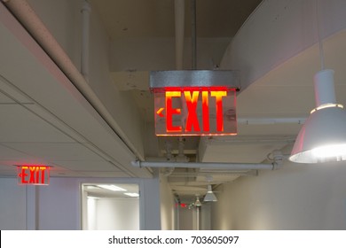 Modern three exit sign red LED lights clear plexiglass 