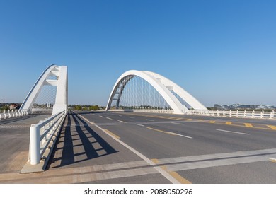 Modern Through Bridge Against A Blue Sky, Rigid Tied Arch Through Bridge