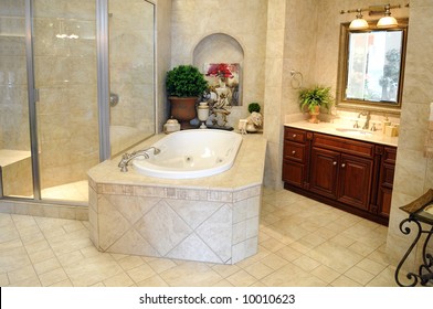 Modern Tiled Bathroom With Glass Shower Stall