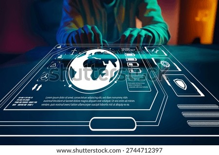A modern touchscreen interface featuring global data displayed interactively, emphasizing technology and connectivity in a futuristic workspace.