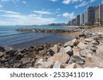 The modern tower buildings at the beach and the pier of Meireles beach at the Atlantic Ocean in Fortaleza, Ceara, Brazil