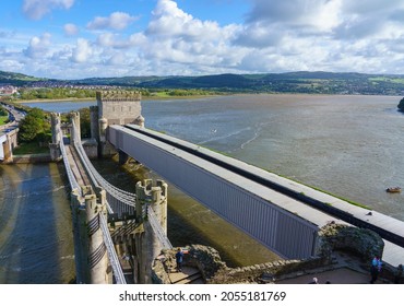 The Modern Tower And Concealed Train Line At Conwy Castle Next To The National Trust Conwy Suspension Bridge