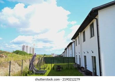 Modern Townhouse Complex. Modern Apartment Building Facade, New Apartment Buildings Exterior. 