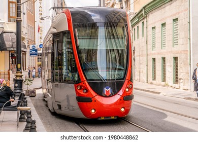 Modern Tram In Istanbul. Istanbul Public Transport. Istanbul, Turkey - 28.07.2017