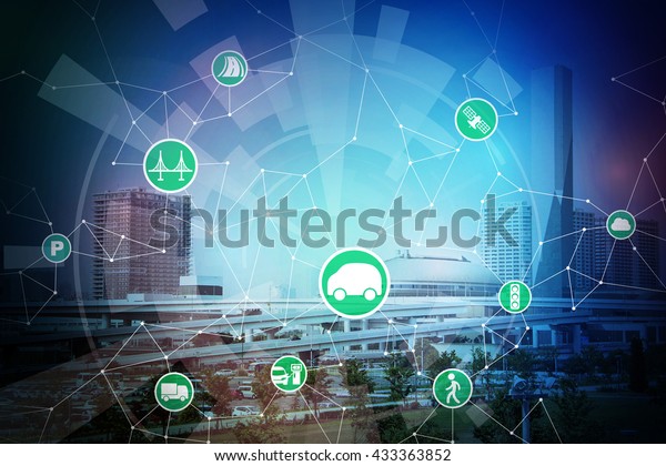 modern transportation and communication network,\
intelligent vehicle, smart transportation, internet of things,\
abstract image visual