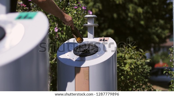 Modern Trash Can Glass City Male Stock Photo Edit Now