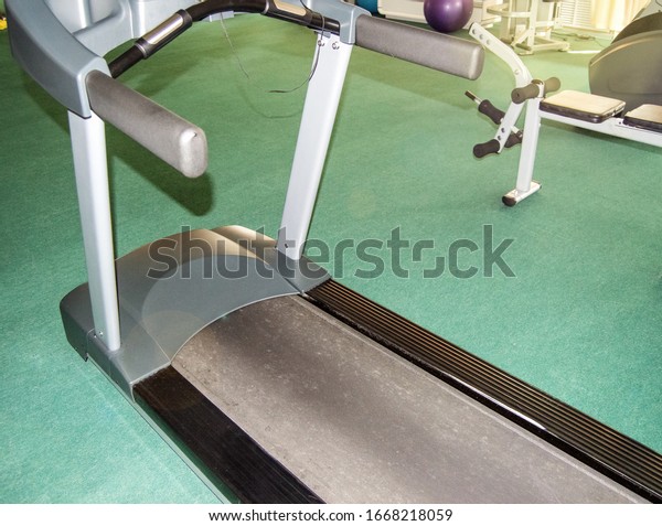 Modern\
treadmill in the gym of the hotel\'s fitness\
center