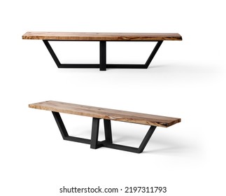 modern tv table isolated on white background .wooden and metal legs . different angle . - Shutterstock ID 2197311793