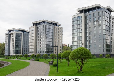 Modern Urban Architecture. A Group Of Newly Built Houses. Residential Complex. Realty. 