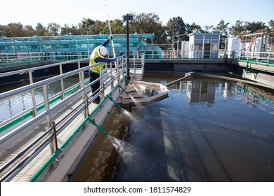 Modern urban wastewater treatment plant. Water purification is the process of removing undesirable chemicals, suspended solids and gases from contaminated water. Water cleaning facility outdoors.