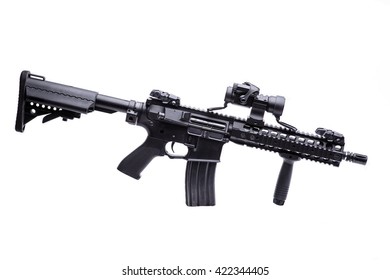  Modern US specops rifle with optic scope isolated on white background/US specops rifle isolated