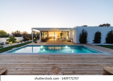 Modern Villa With Pool And Deck With Interior