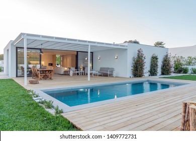 Modern Villa With Pool And Deck With Interior