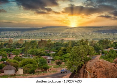 Modern Village In Botswana, At Sunset Aerial View