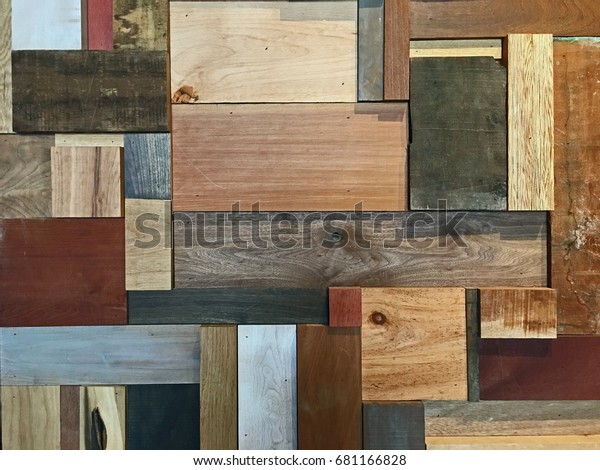 Modern Wall Wood Scraps Made Variety Stock Photo Edit Now 681166828