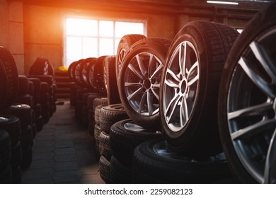 modern warehouse with stack of car tires - Powered by Shutterstock