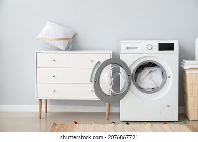 Modern Washing Machine In Bathroom