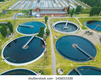 Modern Wastewater Treatment Plant, Aerial View From Drone.