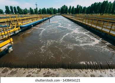 Modern Wastewater Treatment Plant. Tanks For Aeration And Biological Purification Of Sewage By Using Active Sludge 