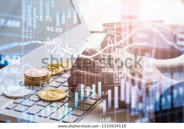 Modern way of exchange. Bitcoin is convenient\
payment in global economy market. Virtual digital currency and\
financial investment trade concept. Abstract cryptocurrency with\
gold bitcoin background.