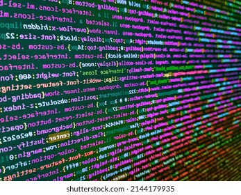 Modern Web Network And Internet Telecommunication Technology. Writing Programming Functions On Laptop. Abstract Program Code On Computer Screen. Closeup Of Java Script And HTML Code