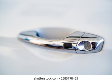 Modern White Car Door Handle Close Up