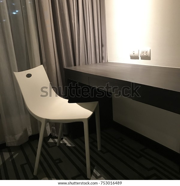 Modern White Chair Bedroom Arranged Into Stock Image