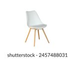 Modern white chair with wooden legs isolated on a white background