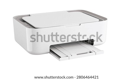 Modern white compact inkjet printer with paper tray