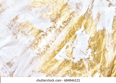 Modern White And Gold Acrylic Textured, Unique Background, Brush And Paint, Hand Painted Texture, Space For Copy