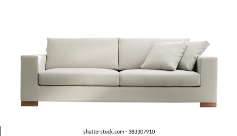 Modern White Suede Couch Isolated On White Background