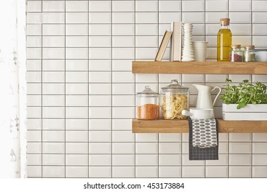 Modern Kitchen Shelf White Tiles Wall Stock Photo 419642866 | Shutterstock