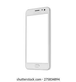Modern White Touchscreen Android Cellphone Tablet Smartphone Isolated On Light Background. Empty Screen