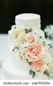 Modern White Wedding Cake With Flowers