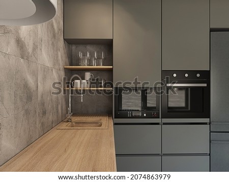 Modern white-gray kitchen in the interior