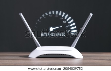Modern wifi router with a speedometer. Internet speed