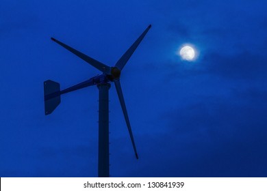 Modern Wind Turbine Green Energy In The Moon Light