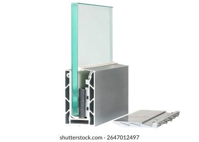 A modern window frame's cross-section showcases its layered design, highlighting the combination of glass and aluminum for durability and energy efficiency in contemporary architecture.