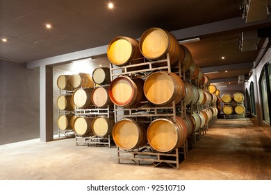 Modern Wine Cellar With Barrels