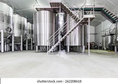 Modern Wine Cellar With Stainless Steel Tanks