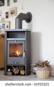 Modern Wood Burning Stove Inside Cozy Living Room