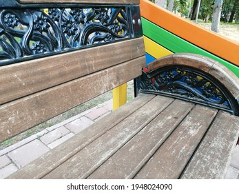 Modern Wood And Wrought Iron Bench