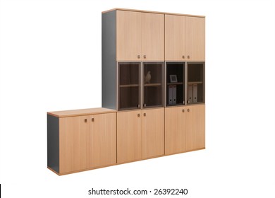 modern wooden bookcase on a white background