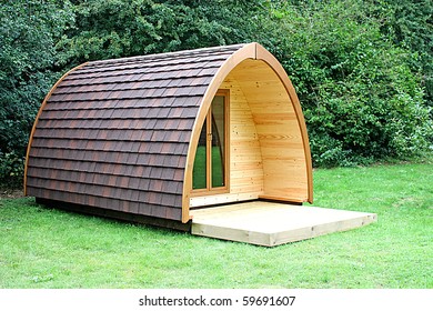 A Modern Wooden Camping Pod Cabin Hut.